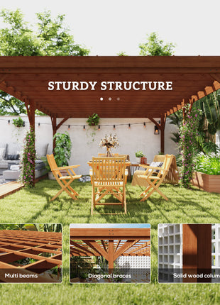 12' x 20' Outdoor Wooden Pergola, Grape Vine Gazebo with Concrete Anchors for Garden, Patio, Backyard, Deck, Brown