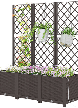 3PCS Plastic Planter Box with Trellis, Self-Watering Raised Garden Bed with Trellis and Automatic Watering Timer Kit
