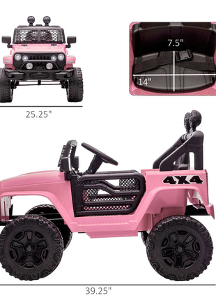 12V Kids Ride On Truck with Parent Remote Control, Battery Powered Electric Car with Spring Suspension, Adjustable Speed, LED Lights and Horn, Pink