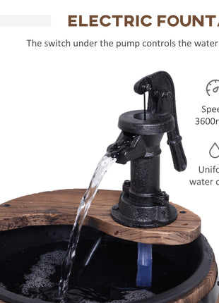 23" H Outdoor Water Fountain Wood and Plastic Rustic Apple Barrel Pump Garden Decor for Outside Backyard