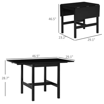 Solid Wood Kitchen Table, Drop Leaf Tables for Small Spaces, Folding Dining Table, Black