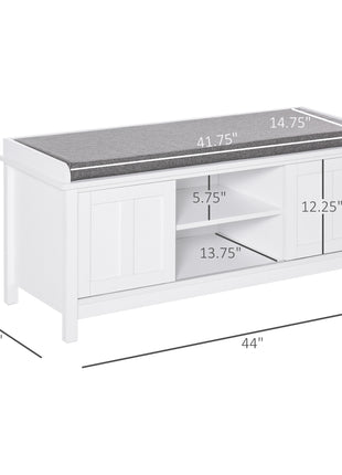 Entryway Shoe Bench Storage Ottoman with Sliding Doors, Adjustable Shelving, 6 Compartments, and Padded Seat, Holds 10 Pairs, White