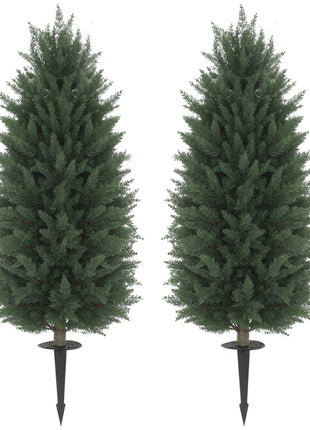 43.3 Inch Set of 2 Artificial Cypress Topiary Tree, Indoor Outdoor UV Resistant Faux Plants with Ground Stake for Garden
