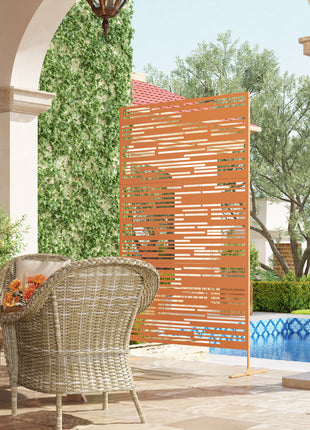 78" H x 48" W Metal Outdoor Privacy Screen, Freestanding Decorative Privacy Fence Screen for Balcony, Brown