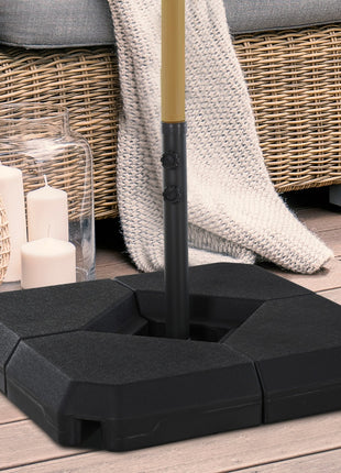 Umbrella Stand Fitting 2" Poles and Steel Base with 4 Fillable Plastic Weights, 4 Gal. Capacity Each - Black