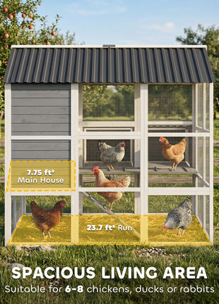 77" Large Chicken Coop for 6-8 Chickens, Outdoor Wooden Hen House Poultry Cage with Run, Nesting Boxes, Waterproof Roof
