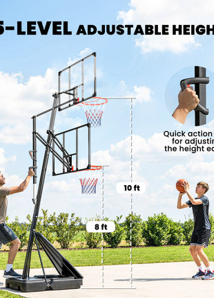 Portable Basketball Hoop Outdoor, 8-10ft Adjustable Basketball Goal, 47 Inch Shatterproof Backboard, Action Grip