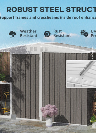 8 x 4ft Outdoor Garden Shed, Metal Shed with Air Vents and Lock for Backyard, Garden, Patio, Warm Gray