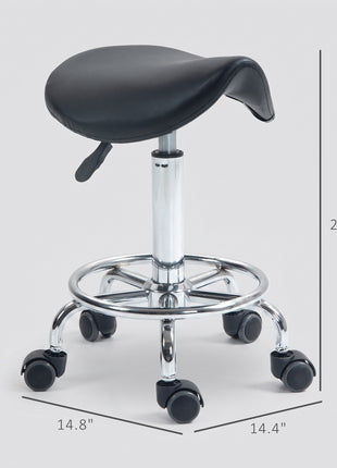 PU Leather Adjustable Stool, Rolling Saddle Stool with Wheels for Massage, Spa, Clinic, Beauty and Tattoo, Black