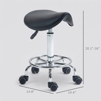 PU Leather Adjustable Stool, Rolling Saddle Stool with Wheels for Massage, Spa, Clinic, Beauty and Tattoo, Black