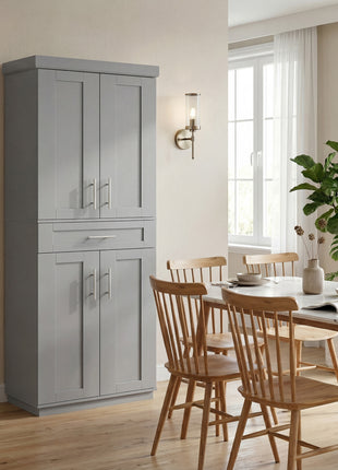 Modern Kitchen Pantry Freestanding Cabinet Cupboard with Doors and Drawer, Adjustable Shelving, Gray