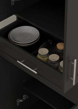 Modern Kitchen Pantry Freestanding Cabinet Cupboard with Doors and Drawer, Adjustable Shelving, Black