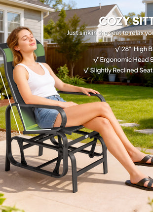 Gliding Lounger Chair Set of 2, Single Rockers with Lightweight Metal & Mesh Construction, Black