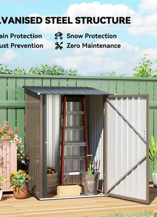 Outdoor 3.3' x 3.4' Lean-to Garden Storage Shed, Galvanized Steel Tool House with Lockable Door for Patio, Brown