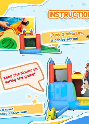 Kids Bounce House Inflatable Slide with Splash Pool, Water Cannon, Climbing Wall, Inflator Included, 6 in1 Bouncy Castle Kids Backyard Activity Outdoor Water Play Toy