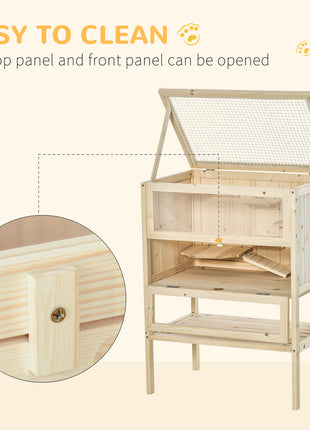 3-Tier Wooden Hamster Cage Mice and Rat Cage Small Animals Hutch with Openable Top, Front Door, Shelf, Natural Wood