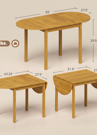 55" Wood Kitchen Table, Drop Leaf Tables for Small Spaces, Oak