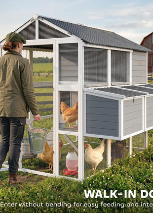 77" Large Chicken Coop for 6-8 Chickens, Outdoor Wooden Hen House Poultry Cage with Run, Nesting Boxes, Waterproof Roof