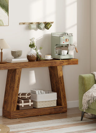 55" Farmhouse Console Table, 2-Tier Entryway Table with Storage for Hallway, Living Room, Behind Couch, Rustic Brown