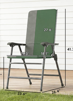 Folding Patio Chairs Set of 2, Padded High Back Lawn Camping Chairs with Armrests, 600D Oxford Fabric, Dark Green