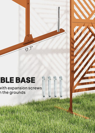 Decorative Privacy Fence Screen, Metal Outdoor Privacy Screen Climbing Plant Trellis with Stand, Rhombus Brown