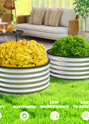Set of 2 Raised Garden Bed, Metal Planter Box with Safety Edging, Easy-to-assemble Stock Tank 3'x3'x1.4' Silver