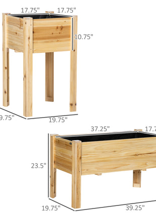 Raised Garden Bed Set of 3, Wooden Elevated Planter Box with Legs and Bed Liner, Natural
