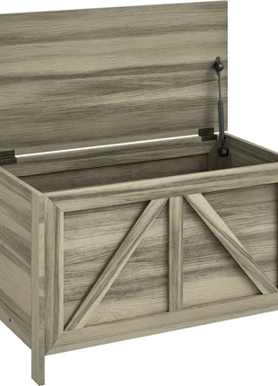 30" Farmhouse Storage Bench, Lift Top Storage Chest with Safety Hinge to Open Up 100°, Wooden Trunk for Bedroom, Entryway, Living Room, Gray