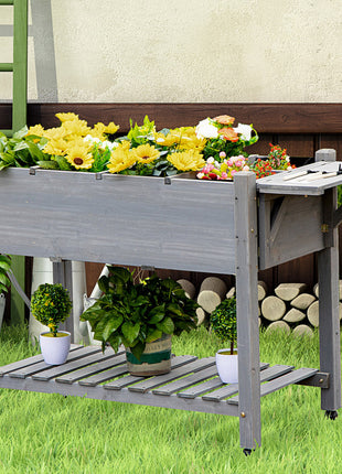 Raised Garden Bed Planter Box w/ 8 Grow Grids, Storage Shelf & Lockable Wheels