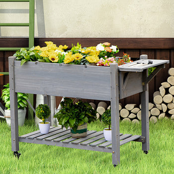 Raised Garden Bed Planter Box w/ 8 Grow Grids, Storage Shelf & Lockable Wheels
