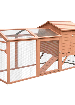 96.5" Chicken Coop Wooden Hen House Poultry Cage Pen Portable with Wheels and Nesting Box, Chicken Cage for Backyard Outdoor, Natural