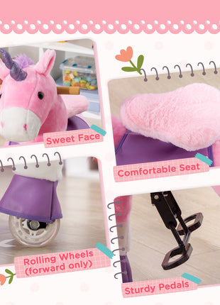 Ride On Real Walking Unicorn with Sparkly Horn, Soft Plush Ride On Rocking Horse Bearing 176lbs, Imaginative Interactive Toy for Kids, Unicorn Gifts