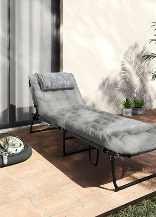 Folding Chaise Lounge Pool Chair with 4-level Reclining Back, Cushion, Side Pocket, Headrest, Gray
