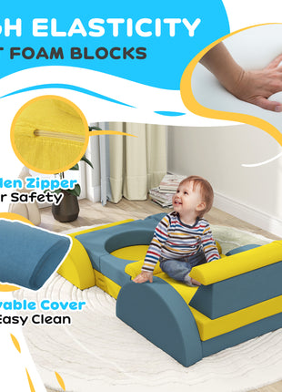 14 Pieces Foam Climbing Blocks for Toddlers, Indoor Climb and Crawl Activity Play Set, Yellow