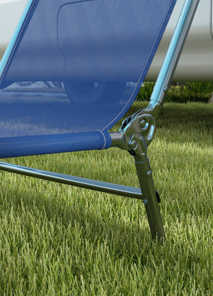 2 Piece Sun Loungers, Folding Chaise Lounge Chairs with Reclining Back, Breathable Mesh Seat, Headrest, Dark Blue