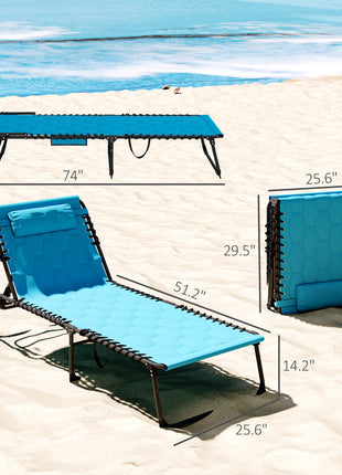 Folding Chaise Lounge Set with Reclining Back, 25.6" x 74" x 14.2", Blue