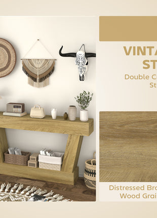 63 Inch Vintage Console Table, Narrow Entryway Table with Open Shelf for Living Room, Oak