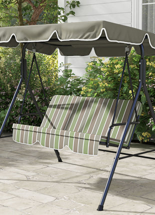 3-Seat Outdoor Patio Swing Chair w/ Cushion, Steel Frame Stand, Adjustable Tilt Canopy for Patio, Garden, Beige & Green