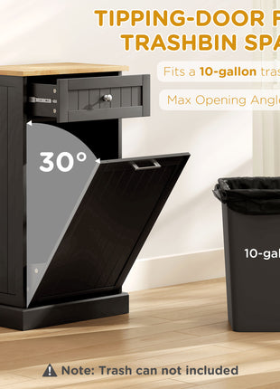10 Gallon Tilt Out Trash Cabinet, Wooden Hidden Trash Can with Storage Drawer for Kitchen, Laundry Hamper Cabinet for Bathroom, Black