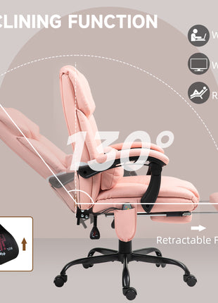 Massage Office Chair with 6 Vibrating Points, High Back Reclining Office Chair with Footrest and Remote, Pink