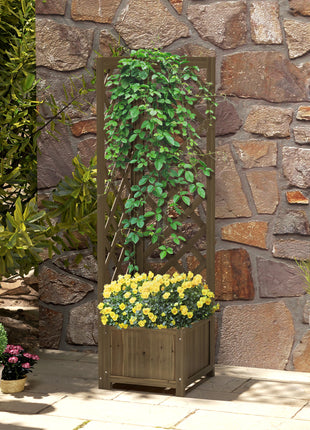 Wooden Raised Garden Bed, Planter with Trellis for Vine Climbing and Vegetables, Herbs and Flowers Growing, Carbonized