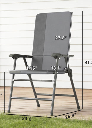 Folding Patio Chairs Set of 2, Padded High Back Lawn Camping Chairs with Armrests, 600D Oxford Fabric, Light Gray