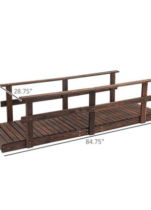 7' Garden Bridge with Pine Wood and Stained Finish for Backyard Ponds Creeks Streams Wood
