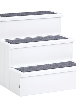 3 Step Wooden Carpeted Non Slip Pet Stairs Ramp for Cats and Small Dogs - White
