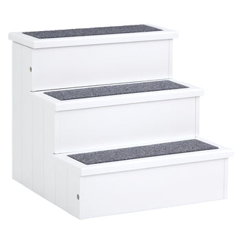 3 Step Wooden Carpeted Non Slip Pet Stairs Ramp for Cats and Small Dogs - White