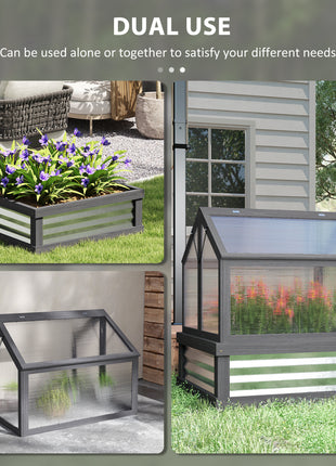 Raised Garden Flower Bed Kit with Greenhouse, Wooden Cold Frame Planter, 35.5" x 31.5" x 36", Gray