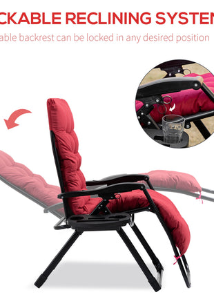 Padded Zero Gravity Chair, Folding Recliner Chair with Cup Holder Cushion, Red