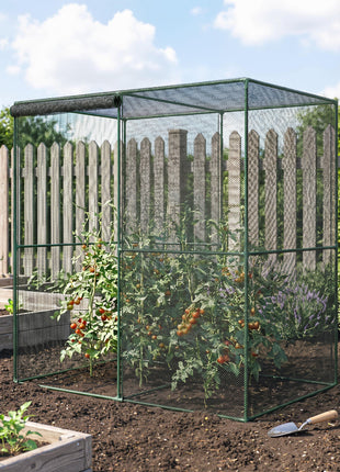6' x 4' x 6' Crop Cage, Plant Protection Tent with Zippered Doors for Vegetable Garden, Backyard, Black