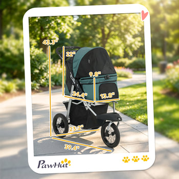 Dog Stroller, Foldable Dog Stroller with 12" Rubber Wheels for Small Dogs, Up to 22 LBS, Dark Green
