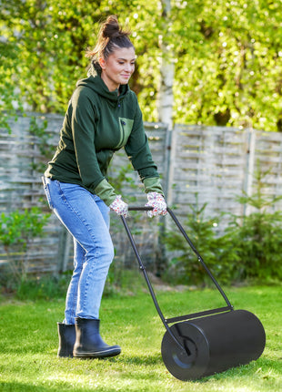 46L Lawn Roller, Push/Tow Behind Sod Roller with U Shaped Handle, Water Filled Yard Roller for Garden, Lawn, Backyard